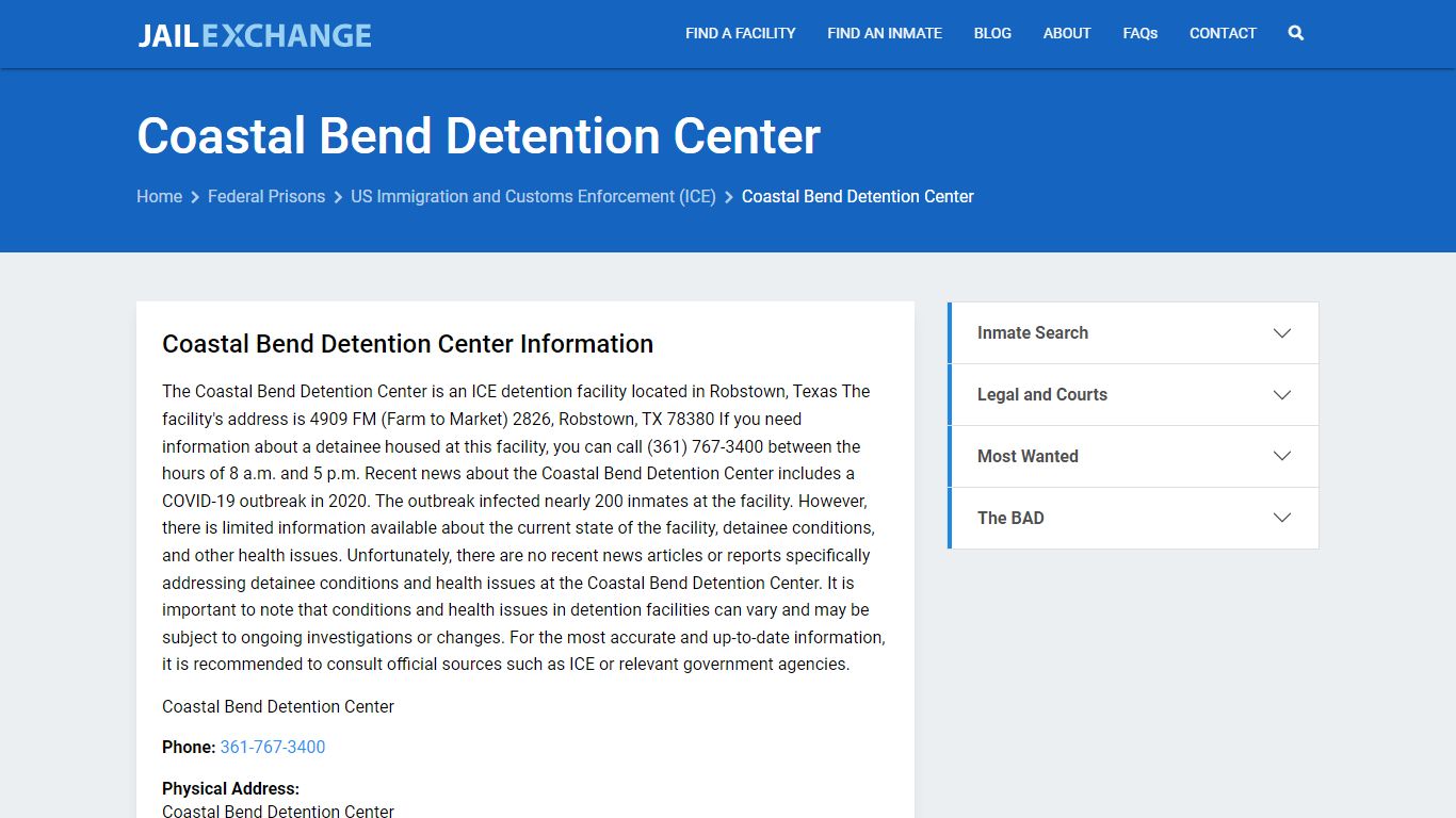 Federal Inmate Search - Coastal Bend Detention Center - Jail Exchange