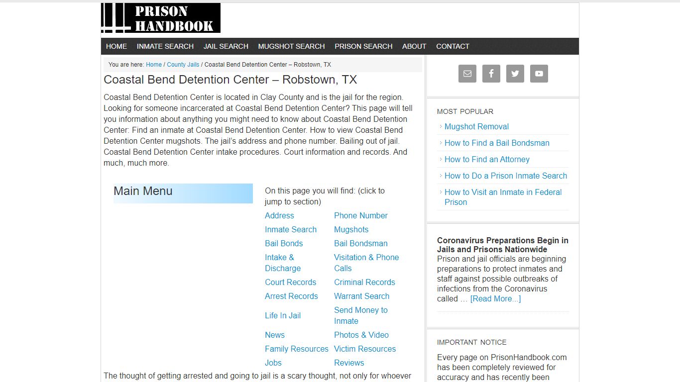 Coastal Bend Detention Center – Robstown, TX - Prison Handbook