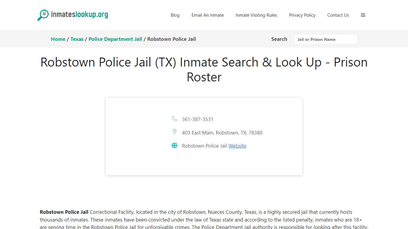 Robstown Police Jail (TX) Inmate Search & Look Up - Prison Roster