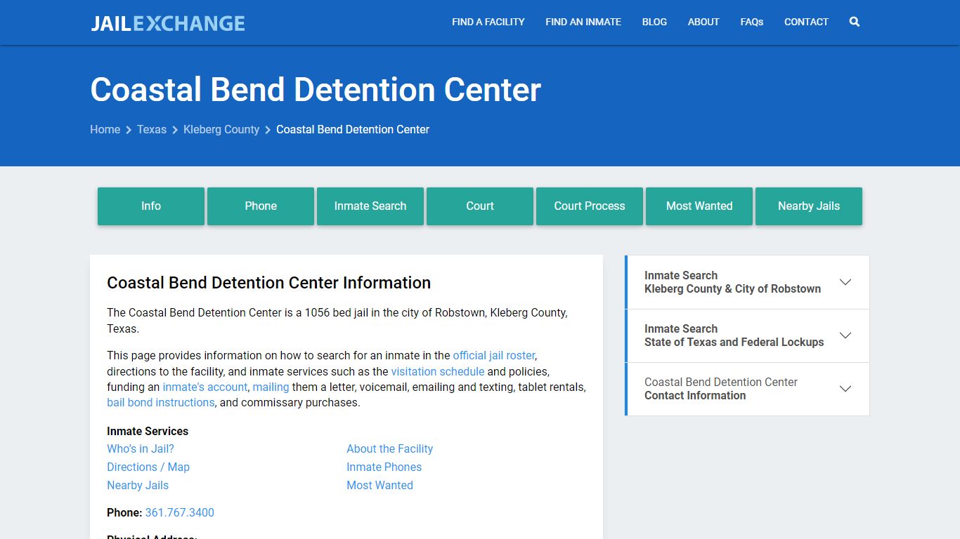 Coastal Bend Detention Center, TX Inmate Search, Information